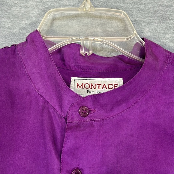 MONTAGE Silk Extra Long Oversized 2 Pocket Button Up Shirt - Picture 3 of 16